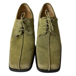 Zangara Men’s Y2K Square Toe Green Suede Lace Up Oxford 9 Funky Eclectic Grandpa
